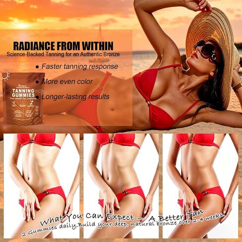 Tanning Gummies with 100.2mg L-Tyrosine and Astaxanthin, Tanning Supplement with Beta Carotene and Lycopene for Natural Golden Glow, Vegan and Sugar Free, Watermelon Flavor,60 Count, 1 Pack in Saudi Arabia