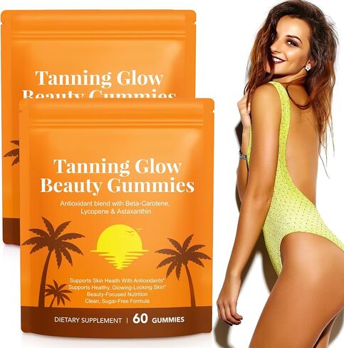 Tanning Gummies, Tanning Gummies for Women and Men with Astaxanthin, Antioxidant Blend with Beta-Carotene, Lycopene & Astaxanthin, Skin Radiance & Hydration, Vegan (1 Pack) in Saudi Arabia