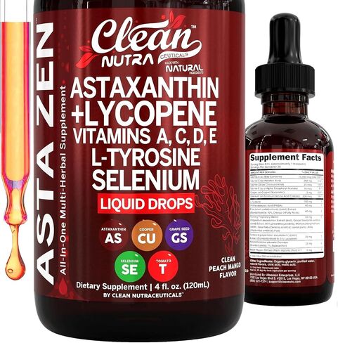 Clean Nutra Astaxanthin Lycopene Liquid Drops Absorption Support Vitamins A C D E 4 fl oz – Potent Natural D3 C E A & Selenium L-Tyrosine Formula Pure Antioxidant Blend Enhanced Nutrient Uptake in Kuwait
