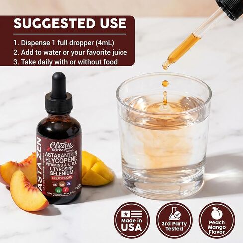 Clean Nutra Astaxanthin Lycopene Liquid Drops Absorption Support Vitamins A C D E 4 fl oz – Potent Natural D3 C E A & Selenium L-Tyrosine Formula Pure Antioxidant Blend Enhanced Nutrient Uptake in Kuwait