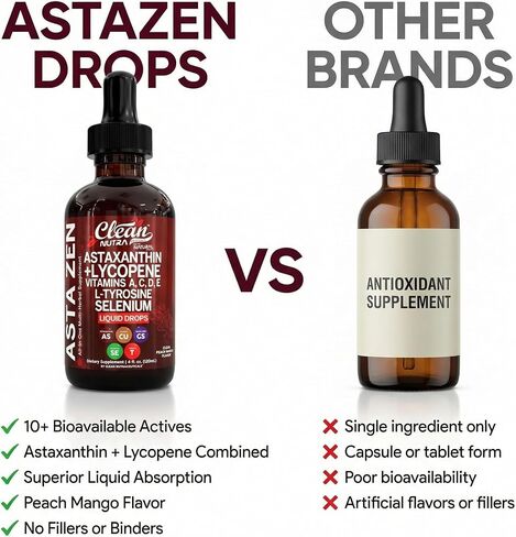 Clean Nutra Astaxanthin Lycopene Liquid Drops Absorption Support Vitamins A C D E 4 fl oz – Potent Natural D3 C E A & Selenium L-Tyrosine Formula Pure Antioxidant Blend Enhanced Nutrient Uptake in Kuwait