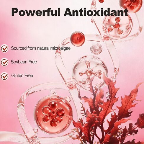 Astaxanthin 12mg, 120 Softgels, Max Strength Antioxidant with Coconut Oil, Natural Formula, High Absorption for Eye & Skin Support, Natural Formula, Non-GMO, Gluten Free in Kuwait