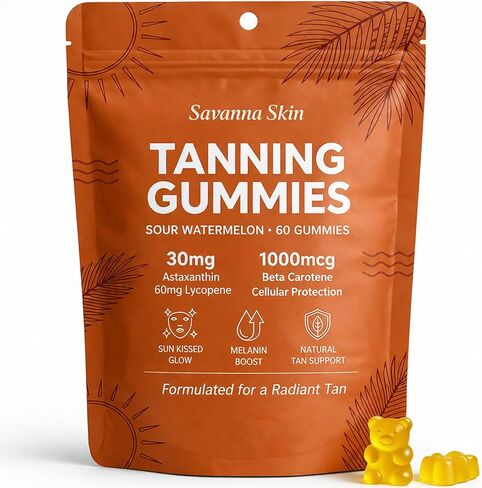 Lyva Savanna Skin Tanning Gummies - Natural Sunless Glow Supplement with Beta-Carotene & Vitamin C – 60 Vegan Gummies for a Golden, Radiant Complexion in Saudi Arabia