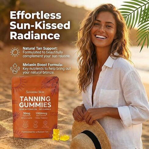 Lyva Savanna Skin Tanning Gummies - Natural Sunless Glow Supplement with Beta-Carotene & Vitamin C – 60 Vegan Gummies for a Golden, Radiant Complexion in Saudi Arabia