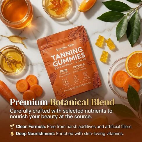 Lyva Savanna Skin Tanning Gummies - Natural Sunless Glow Supplement with Beta-Carotene & Vitamin C – 60 Vegan Gummies for a Golden, Radiant Complexion in Saudi Arabia