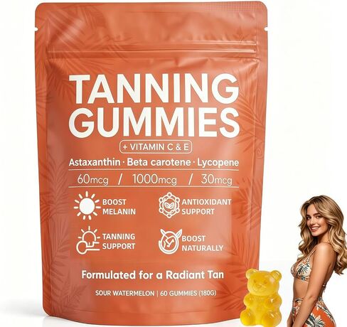 Skin Tanning Gummies–Fast-Acting Sunless Tanner, Natural Bronze Glow, Hydrating Skin, Non-GMO, Sugar-Free, for Women, 60 Count in Saudi Arabia