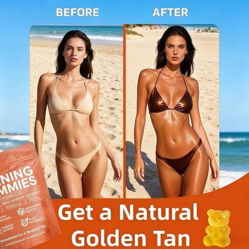 Skin Tanning Gummies–Fast-Acting Sunless Tanner, Natural Bronze Glow, Hydrating Skin, Non-GMO, Sugar-Free, for Women, 60 Count in Saudi Arabia