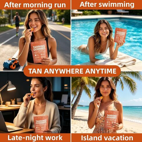 Skin Tanning Gummies–Fast-Acting Sunless Tanner, Natural Bronze Glow, Hydrating Skin, Non-GMO, Sugar-Free, for Women, 60 Count in Saudi Arabia