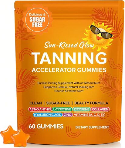 Tanning Gummies with Astaxanthin - Tanning Gummies for Women & Men - Sunless Tanning Supplement with L-Tyrosine, Lycopene, Collagen & Vitamins Vegan, Sugar-Free - 60 Count in Saudi Arabia