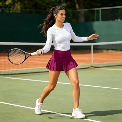 Wine Red Tennis Skirt for Women High Waisted Pleated Golf Cheerlead Casual Mini Athletic Skort with Shorts Size S in Saudi Arabia