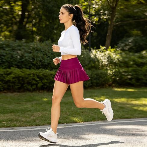 Wine Red Tennis Skirt for Women High Waisted Pleated Golf Cheerlead Casual Mini Athletic Skort with Shorts Size S in Saudi Arabia