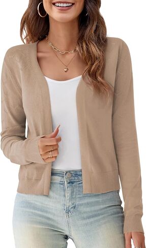 OmicGot Women's Long Sleeve Shrugs Open Front Cropped Cardigan Sweater Bolero Shrugs S-XL in Saudi Arabia