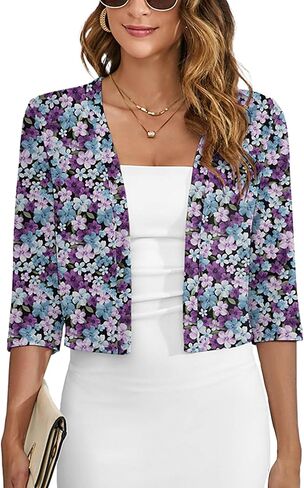 Heymoments Women's Thin Shrugs 3/4 Sleeve Lightweight Cropped Tops Open Front Cardigan for Dress in Kuwait