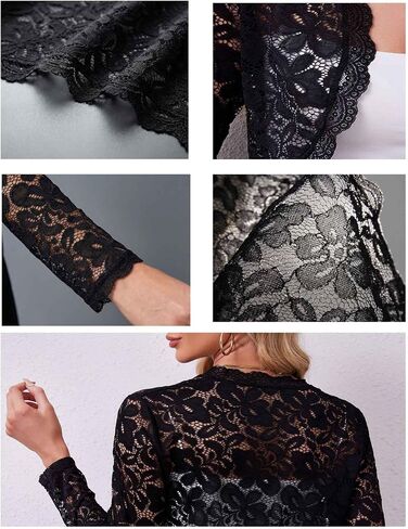 METWAY Women's Lace Bolero Shrugs for Dresses Summer Lightweight Long Sleeve Sheer Elegant Open Front Cropped Cardigan in Saudi Arabia