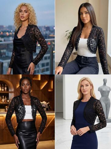 METWAY Women's Lace Bolero Shrugs for Dresses Summer Lightweight Long Sleeve Sheer Elegant Open Front Cropped Cardigan in Saudi Arabia