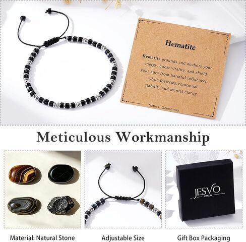 Healing Crystal Bracelet for Men Women, Triple Protection Hematite Black Obsidian Tiger Eye Natural Gemstone Beaded Bracelets Jewelry Gifts for Him in Saudi Arabia