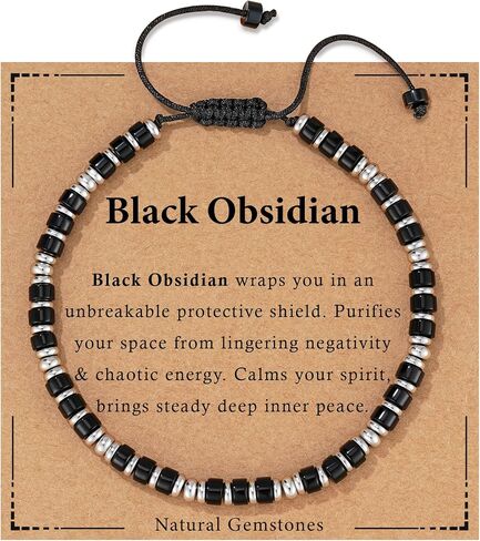 Healing Crystal Bracelet for Men Women, Triple Protection Hematite Black Obsidian Tiger Eye Natural Gemstone Beaded Bracelets Jewelry Gifts for Him in Saudi Arabia