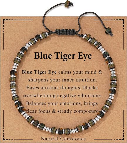 Healing Crystal Bracelet for Men Women, Triple Protection Hematite Black Obsidian Tiger Eye Natural Gemstone Beaded Bracelets Jewelry Gifts for Him in Saudi Arabia