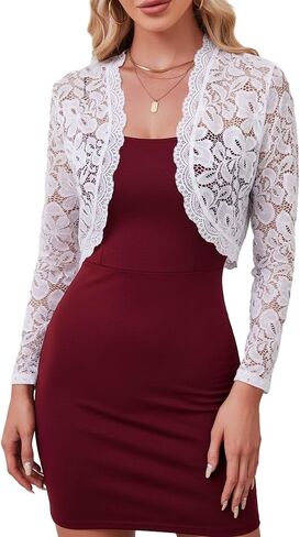 METWAY Women's Lace Bolero Shrugs for Dresses Summer Lightweight Long Sleeve Sheer Elegant Open Front Cropped Cardigan in Saudi Arabia