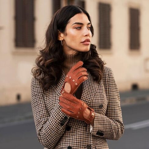 Fratelli Orsini Winter Gloves Maria Brown for Women - American Deerskin Leather Driving Gloves - color Brown in Saudi Arabia