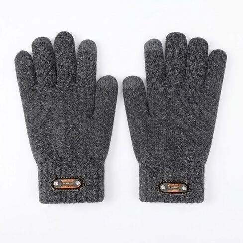 Grey Double-Layer Knit Touchscreen Gloves with Label Detai,Thick Warm Design Non-Slip Elastic Soft Cozy – Ideal for Daily Winter Outdoor & Phone Use in Kuwait