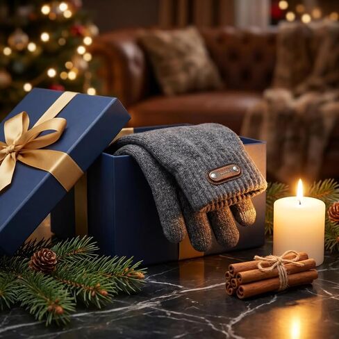 Grey Double-Layer Knit Touchscreen Gloves with Label Detai,Thick Warm Design Non-Slip Elastic Soft Cozy – Ideal for Daily Winter Outdoor & Phone Use in Kuwait