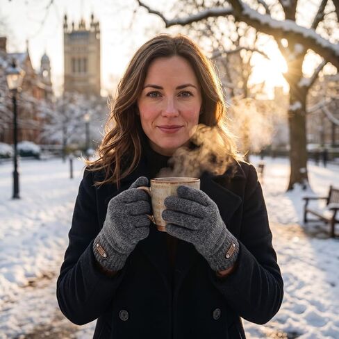 Grey Double-Layer Knit Touchscreen Gloves with Label Detai,Thick Warm Design Non-Slip Elastic Soft Cozy – Ideal for Daily Winter Outdoor & Phone Use in Kuwait