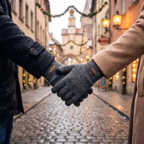 Grey Double-Layer Knit Touchscreen Gloves with Label Detai,Thick Warm Design Non-Slip Elastic Soft Cozy – Ideal for Daily Winter Outdoor & Phone Use in Kuwait