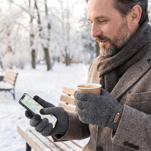 Grey Double-Layer Knit Touchscreen Gloves with Label Detai,Thick Warm Design Non-Slip Elastic Soft Cozy – Ideal for Daily Winter Outdoor & Phone Use in Kuwait