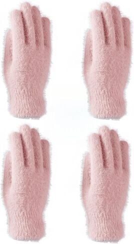 2 Pairs Women Fuzzy Gloves Faux Fur Knit Stretchy Glove for Winter Running Driving Cold Weather Accessories in Saudi Arabia