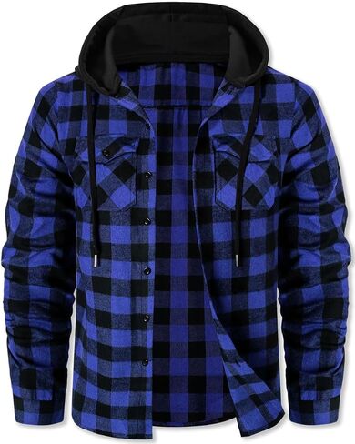 Cromoncent Mens Flannel Hoodie Shirts Plaid Button Down Flannel Shirt Jacket Stylish Long Sleeve Shirts with Pockets in Kuwait