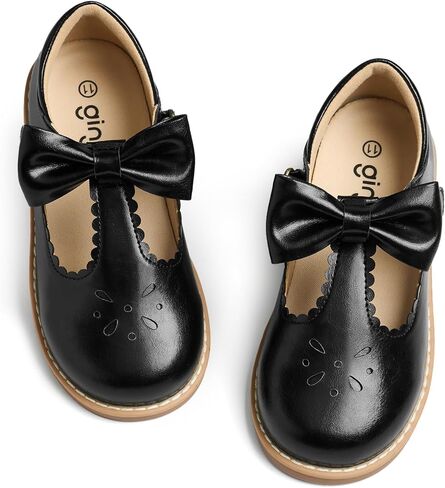 GINNI Toddler Girl Mary Jane Flats Dress Shoes for Wedding Party Birthday with Removable Bow, Casual Ballet Flat for School Uniform Daily Wear, Round Toe Oxford for Baby Girls/Little Kids in Saudi Arabia
