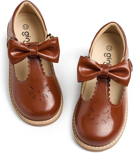 GINNI Toddler Girl Mary Jane Flats Dress Shoes for Wedding Party Birthday with Removable Bow, Casual Ballet Flat for School Uniform Daily Wear, Round Toe Oxford for Baby Girls/Little Kids in Saudi Arabia