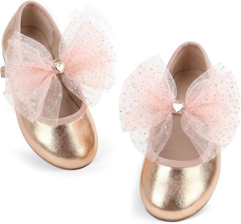 Toddler Girls Dress Shoes Mary Jane Princess Shoes with Sparkly Tulle Bow and Heart Charm Toddler Little Kids Wedding Party Flats in Kuwait