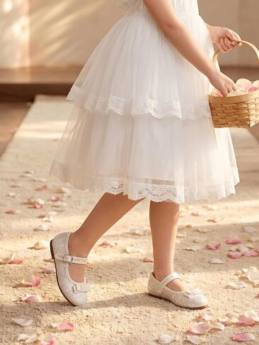 أحذية Coutgo Girls Mary Jane Dress Shoes ذات مقدمة دائرية وأحذية باليه مسطحة لحفلات الزفاف وحفلات الزفاف in Kuwait