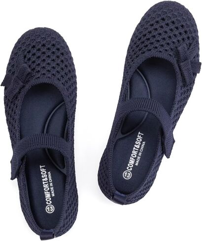 Frank Mully Little Girls Knitted Mary Jane Flats Breathable Mesh Girl Shoes, Flexible Round Toe Casual Dress Flats for School with Cushioned Insole in Kuwait