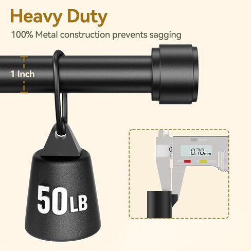 Yafex Curtain Rods 60-120 Inch, Upgraded 1 Inch 2x Longer Rod Sections, 30" Extra Long Adjustable Range Black Curtain Rod for Windows for Living Room, Bedroom Heavy Duty Modern Design & Easy Install in Kuwait