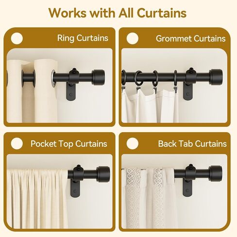 Yafex Curtain Rods 60-120 Inch, Upgraded 1 Inch 2x Longer Rod Sections, 30" Extra Long Adjustable Range Black Curtain Rod for Windows for Living Room, Bedroom Heavy Duty Modern Design & Easy Install in Kuwait