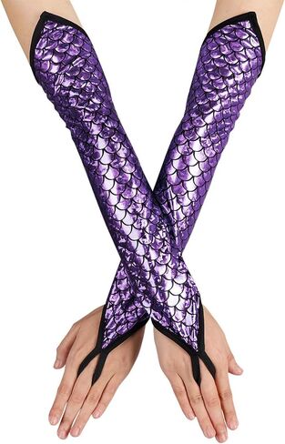 color cosplayer Mermaid Gloves Fish Scales Arm Sleeves Sequin Gloves Fish Scale Fingerless Gloves Halloween Costume for Women in Kuwait