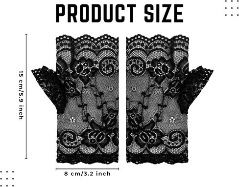DS. DISTINCTIVE STYLE 2 Pairs Fingerless Lace Gloves Black White Floral Short Wrist Gloves Elegant Bridal Accessory for Wedding Party Prom Cosplay Gothic Daily Wear in Kuwait