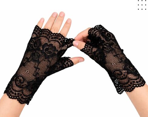 DS. DISTINCTIVE STYLE 2 Pairs Fingerless Lace Gloves Black White Floral Short Wrist Gloves Elegant Bridal Accessory for Wedding Party Prom Cosplay Gothic Daily Wear in Kuwait