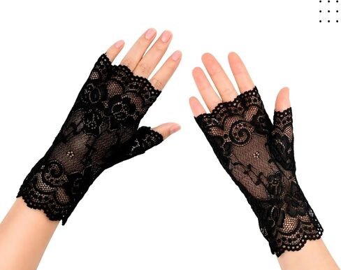 DS. DISTINCTIVE STYLE 2 Pairs Fingerless Lace Gloves Black White Floral Short Wrist Gloves Elegant Bridal Accessory for Wedding Party Prom Cosplay Gothic Daily Wear in Kuwait
