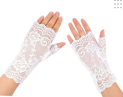DS. DISTINCTIVE STYLE 2 Pairs Fingerless Lace Gloves Black White Floral Short Wrist Gloves Elegant Bridal Accessory for Wedding Party Prom Cosplay Gothic Daily Wear in Kuwait