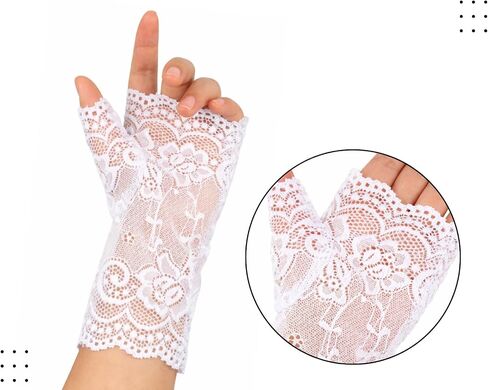 DS. DISTINCTIVE STYLE 2 Pairs Fingerless Lace Gloves Black White Floral Short Wrist Gloves Elegant Bridal Accessory for Wedding Party Prom Cosplay Gothic Daily Wear in Kuwait