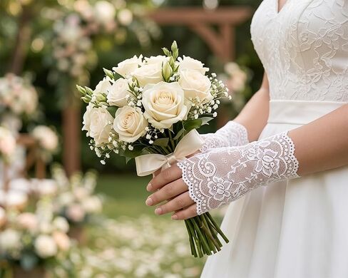 DS. DISTINCTIVE STYLE 2 Pairs Fingerless Lace Gloves Black White Floral Short Wrist Gloves Elegant Bridal Accessory for Wedding Party Prom Cosplay Gothic Daily Wear in Kuwait