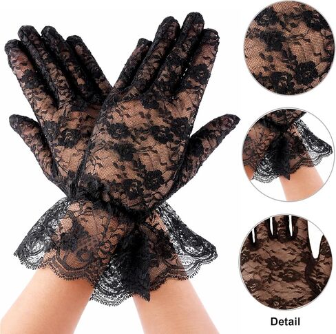 12Pieces Women's Short Lace Gloves – Elegant Vintage Floral Dress Gloves for Wedding, Prom, Tea Party & 1920s Costume in Saudi Arabia