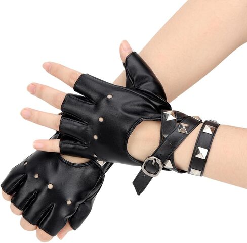 Small Size Fingerless Faux Leather Gloves Black Biker Punk Gloves Halloween PU Leather Half Finger Glove for Women Teens Kids in Saudi Arabia