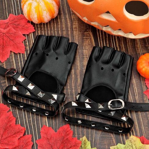 Small Size Fingerless Faux Leather Gloves Black Biker Punk Gloves Halloween PU Leather Half Finger Glove for Women Teens Kids in Saudi Arabia