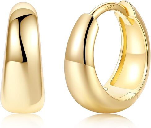 Silvora 14K Gold Plated Chunky Hoop Earrings for Women, Small Thick Huggie Hoops with 925 Sterling Silver Post, Hypoallergenic Lightweight Hoop Earrings, 8/10/12/14mm in Kuwait
