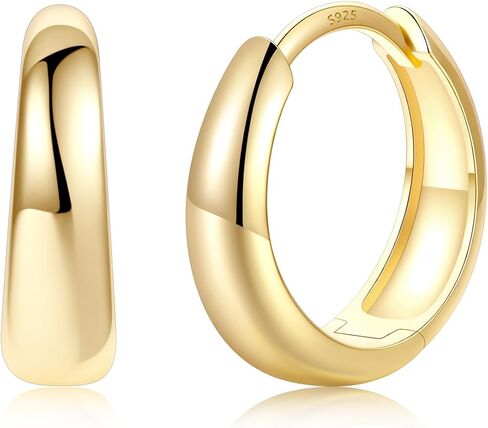 Silvora 14K Gold Plated Chunky Hoop Earrings for Women, Small Thick Huggie Hoops with 925 Sterling Silver Post, Hypoallergenic Lightweight Hoop Earrings, 8/10/12/14mm in Kuwait